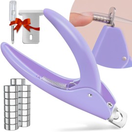 Light Purple Adjustable Nail Clippers with Magnet Sizers for Acrylic Nails, Professional Stainless Steel Fake False Nail Tip Clipper Cutter Trimmer, Manicure Tool for Salon Home Nail Art