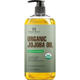 Botanic Hearth Organic Jojoba Oil (Styling Oil, 8 fl oz) | 100% Pure, Cold Pressed & Hexane Free | Ideal for Skin, Hair & Nails