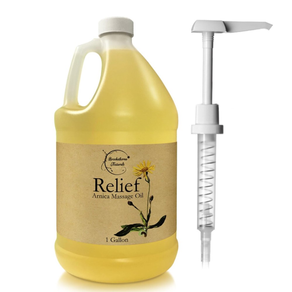 Relief Arnica Massage Oil for Massage Therapy | for Sports & Athletic | All Natural Arnica Montana for Sore Muscle Relief | Sweet Almond, Jojoba, Grapeseed & Essential Oils | 1 Gallon