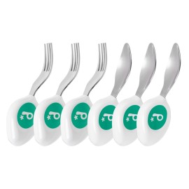 doddl Toddler Utensils, Ergonomic Fork and Spoon Set for Self Feeding, Stainless Steel Silverware for 1-3 Year Olds, BPA Free, Dishwasher Safe (Aqua (Triple Pack))