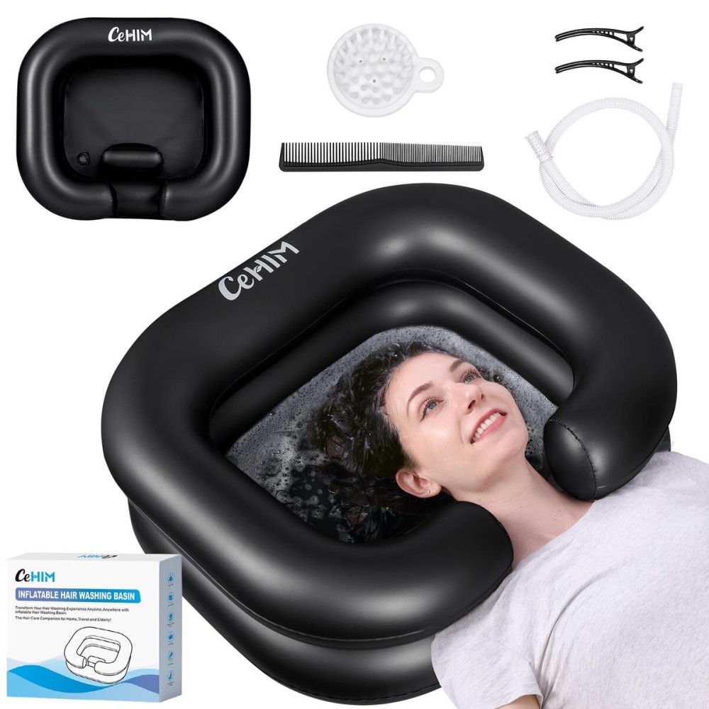 Cehim Inflatable Shampoo Basin - Portable Shampoo Bowl, Hair Washing Basin for Bedridden, Disabled,Injured, Hair Wash Tub for Dreadlocks and at Home Sink Washing (Black)