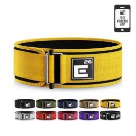Self-Locking Weight Lifting Belt - Premium Weightlifting Belt for Serious Functional Fitness, Power Lifting, and Olympic Lifting Athletes - Training Belts for Men and Women (Large, Yellow)