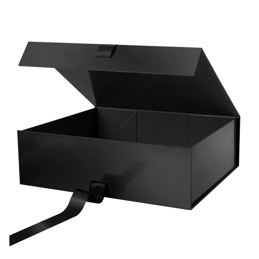 PACKHOME 17x14.5x5.5 Inches, Extra Large Gift Box with Lid, Magnetic Closure Boxes with Ribbon for Clothes and Large Gifts (Glossy Black)