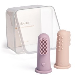 Moonkie Baby Toothbrush Finger Toothbrush Oral Cleaner Kit for 3 Months +, 2 Pcs Small (Blush/Pale Mauve)