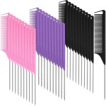 Patelai 30 Pieces Parting Comb for Braids Steel Hair Pin Rat Tail Carbon Fiber Heat Resistant Teasing Combs with Stainless Steel Pintail(Black, Pink, Purple)