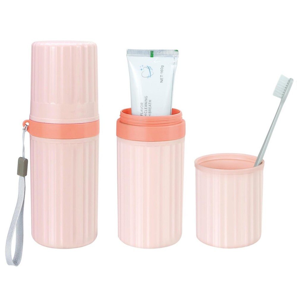 Mulbozy Travel Toothbrush Holder, Large Travel Toothbrush Cup Case, Portable Travel Toothbrush Toothpaste Makeup Storage for Business Trip Camping School - Pink