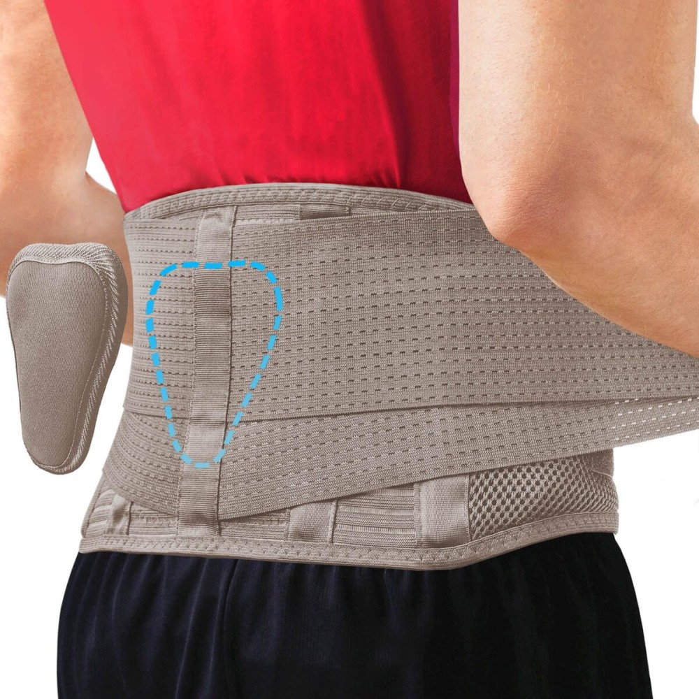 Sparthos Back Brace for Lower Back Pain - Immediate Relief from Sciatica, Herniated Disc - Lumbar Support Pad - For Home & Lifting At Work - For Men & Women - Fits 44-52 Waist (Beige-L, Check Sizing)