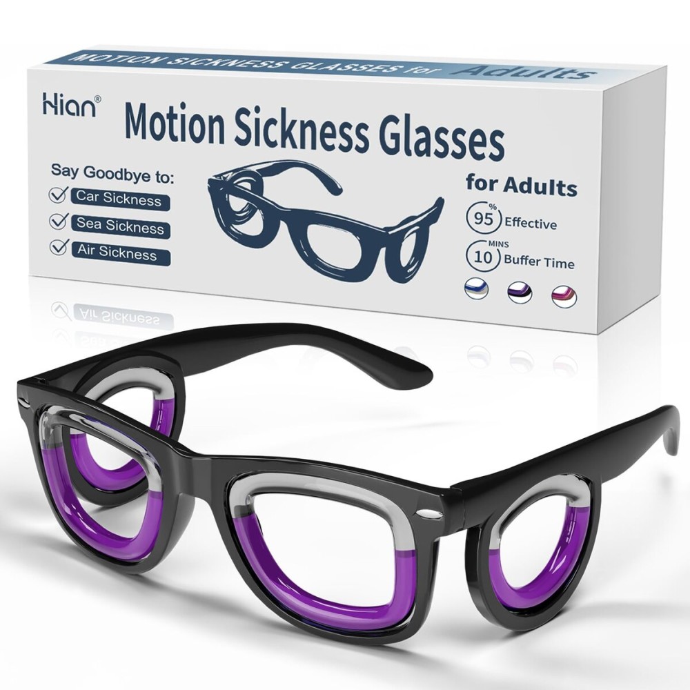 Hion Adult Anti- Motion Sickness Smart Glasses, Ultra-Light Portable Nausea Relief Liquid Glasses, Carsickness Airsickness Seasickness Glasses, Kids Travel/Cruise EssentialsBlack