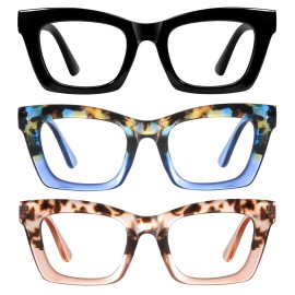 resjok Oprah Reading Glasses for Women-3Pack Blue Light Blocking Fashion Readers with Spring Hinge Computer Square Eyeglasses(Mix1, 2.0x)