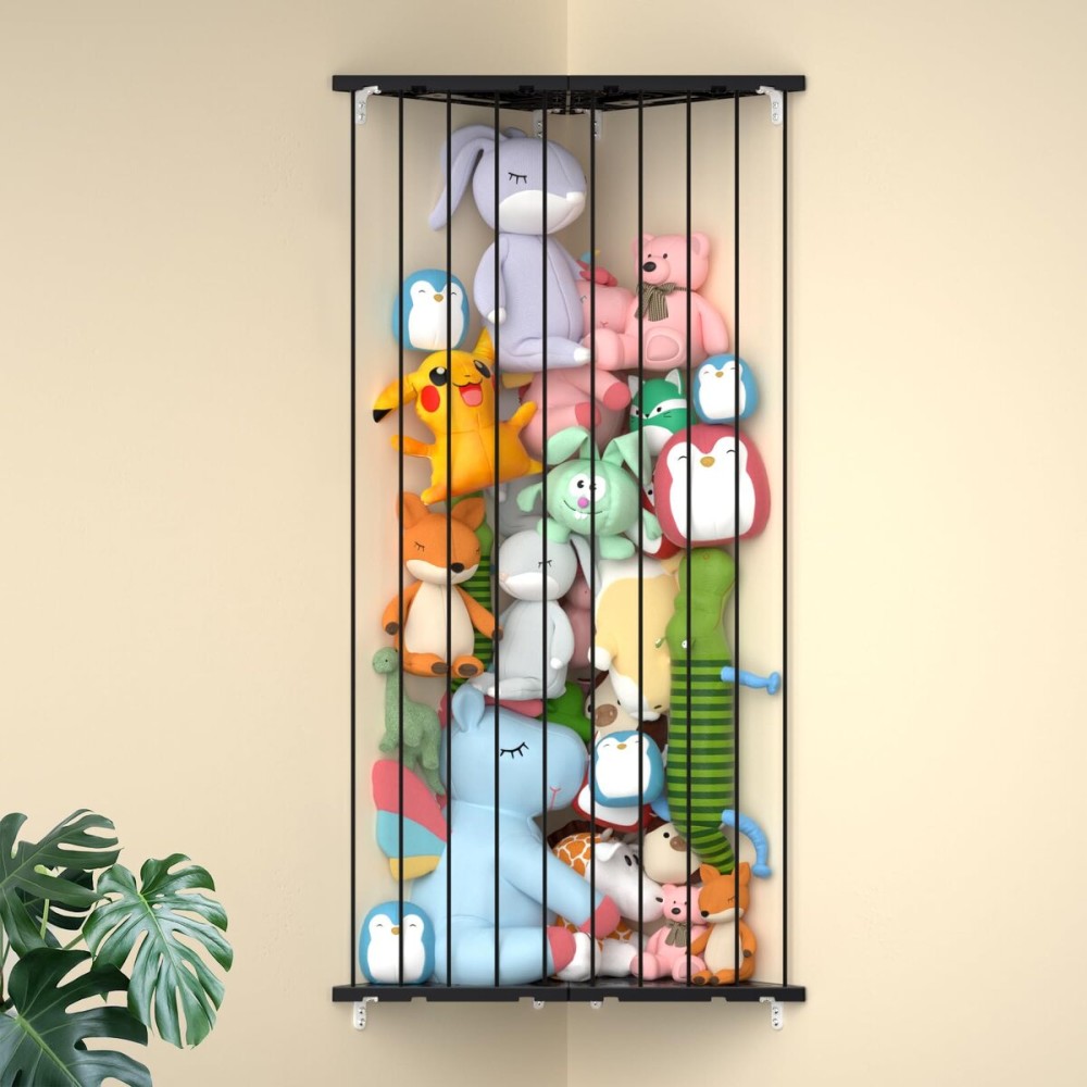 Stuffed Animal Storage Shelf Organizer(Patented) - Corner Stuffed Animal Holder Length Adjustable - Wall Plush Storage for Nursery Playroom Bedroom Kids Room (Space Black, Extra Large)