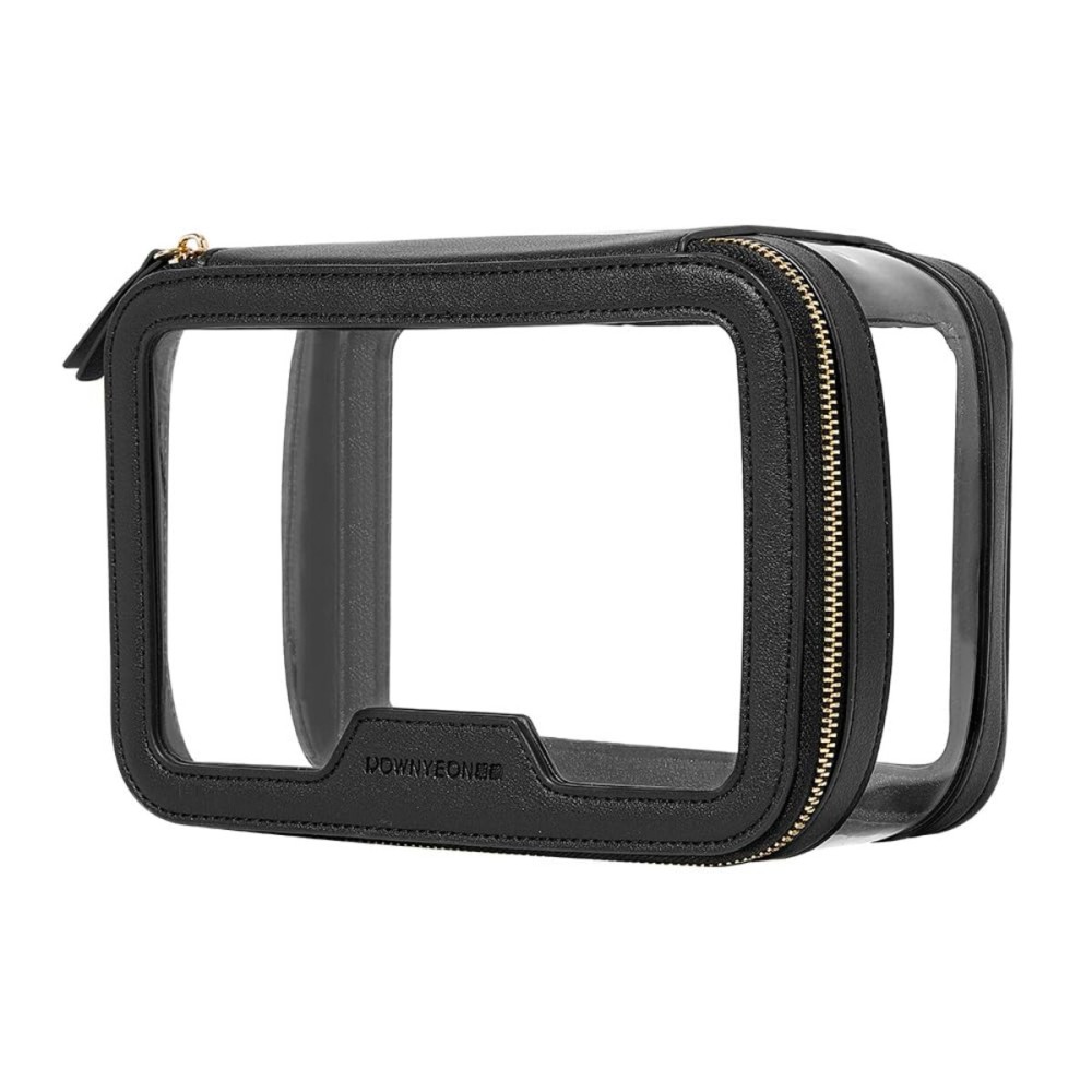 ROWNYEON Clear Makeup Bag, Travel Toiletry Bag Transparent Cosmetic Case with Zipper, Portable Make Up Organizer Clear Car Bag for Essentials with Handle (Pink)