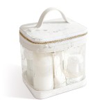 ROWNYEON Clear Makeup Bag, Travel Toiletry Bag Transparent Cosmetic Case with Zipper, Portable Make Up Organizer Clear Car Bag for Essentials with Handle (White)