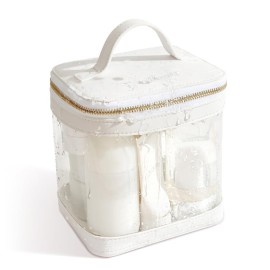 ROWNYEON Clear Makeup Bag, Travel Toiletry Bag Transparent Cosmetic Case with Zipper, Portable Make Up Organizer Clear Car Bag for Essentials with Handle (White)