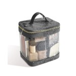 ROWNYEON Clear Makeup Bag, Travel Toiletry Bag Transparent Cosmetic Case with Zipper, Portable Make Up Organizer Clear Car Bag for Essentials with Handle (Black)