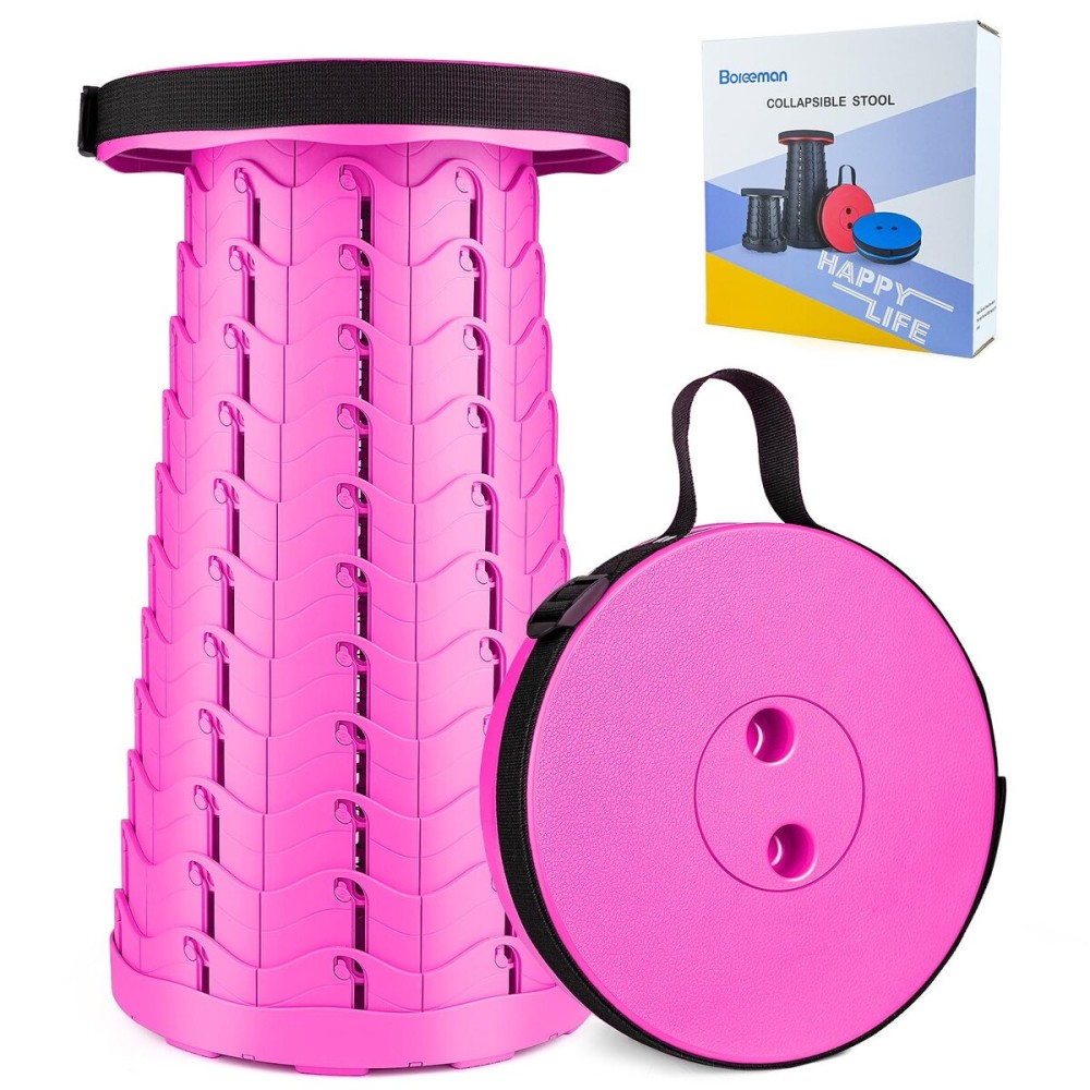 Boreeman Upgraded Folding Stool Lightweight Yet More Sturdy with Load Capacity 400lbs Portable Collapsible Stool for Camping Fishing Hiking BBQ (Pink)