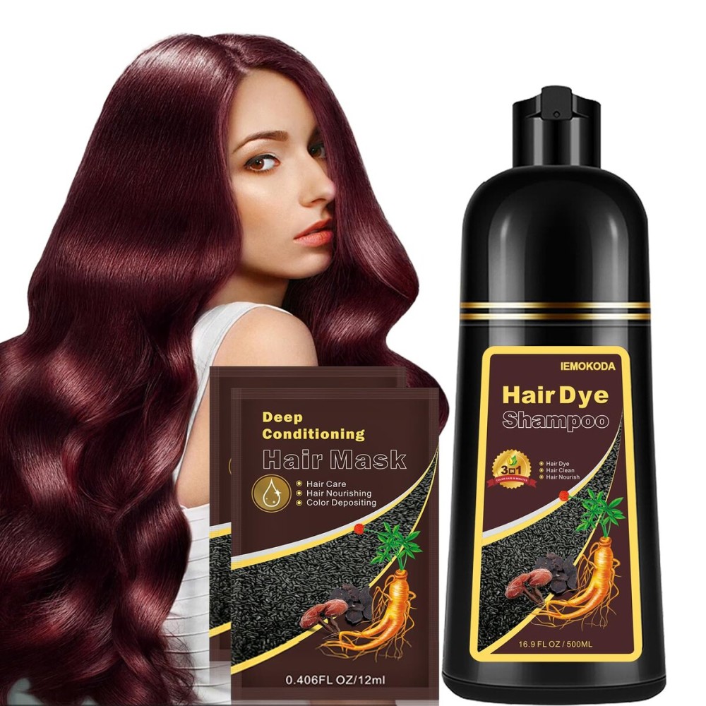 Natural Hair Color Shampoo for Gray Coverage, Instant Red Hair Dye Shampoo 3 in 1, Shampoo Hair Dye Works in Minutes, Red Hair Shampoo, Shampoo Para Canas for Women and Men