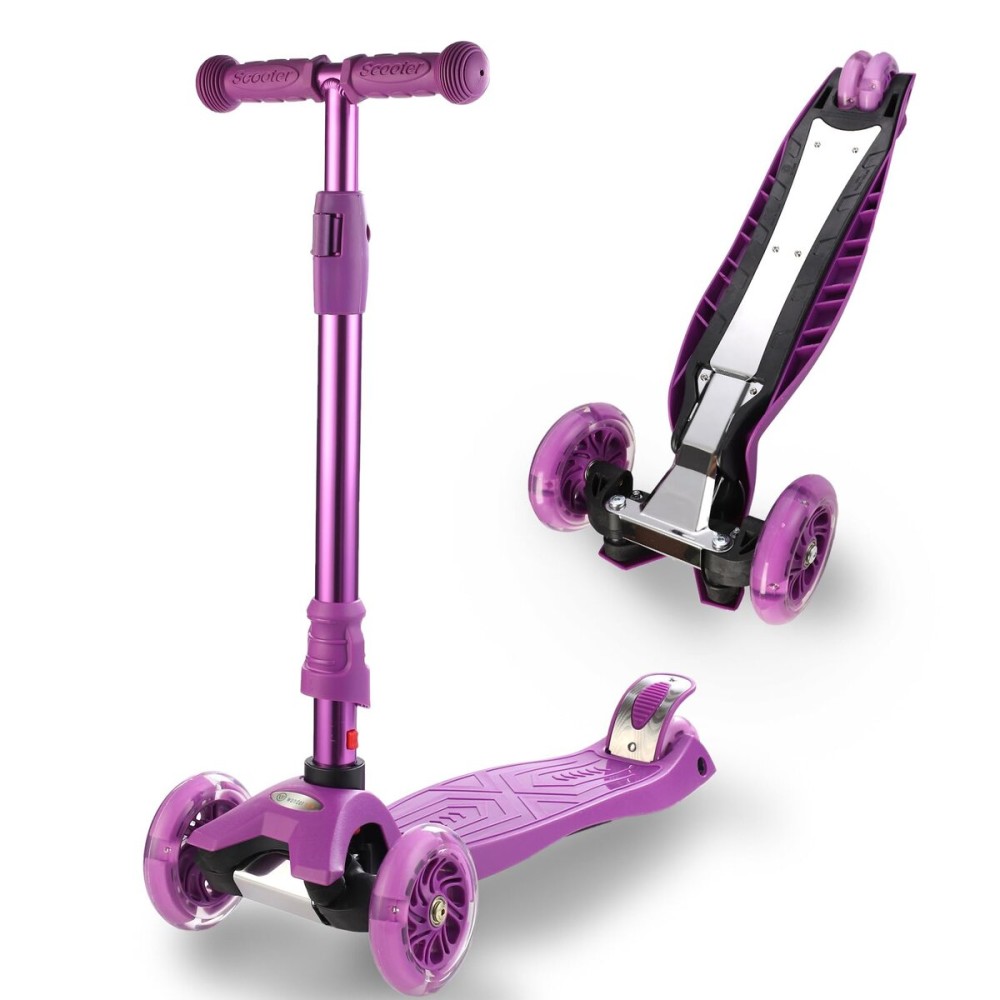 3 Wheel Scooter for Kids Ages 6-12,Kids Scooter with Light Up Wheels, Sturdy Deck Design, and 4 Height Adjustable Suitable for Kid Ages 3-12