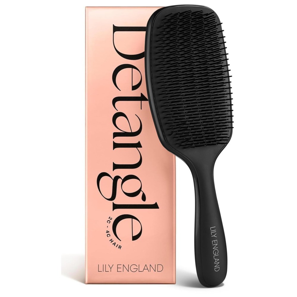 Lily England Curly Hair Brush - Pain-Free Detangling & Styling Brush With Flexible Bristles for Wet & Dry Hair - Easy to Hold for 3c to 4c Hair, Black