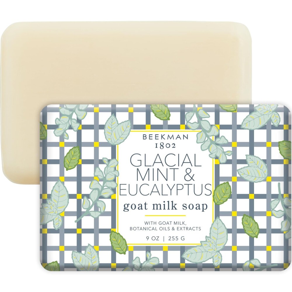 Beekman 1802 Glacial Mint & Eucalyptus Goat Milk Bar Soap for Men - Scented - 9 oz - Moisturizing Body Bar - Certified Microbiome Friendly - No Irritation - Sensitive Skin Safe