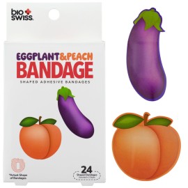 BioSwiss Funny Bandages, Eggplant and Peach Shaped Adult Novelty Self Adhesive Bandage Set, Latex Free, Sterile Wound Care, 24 Count
