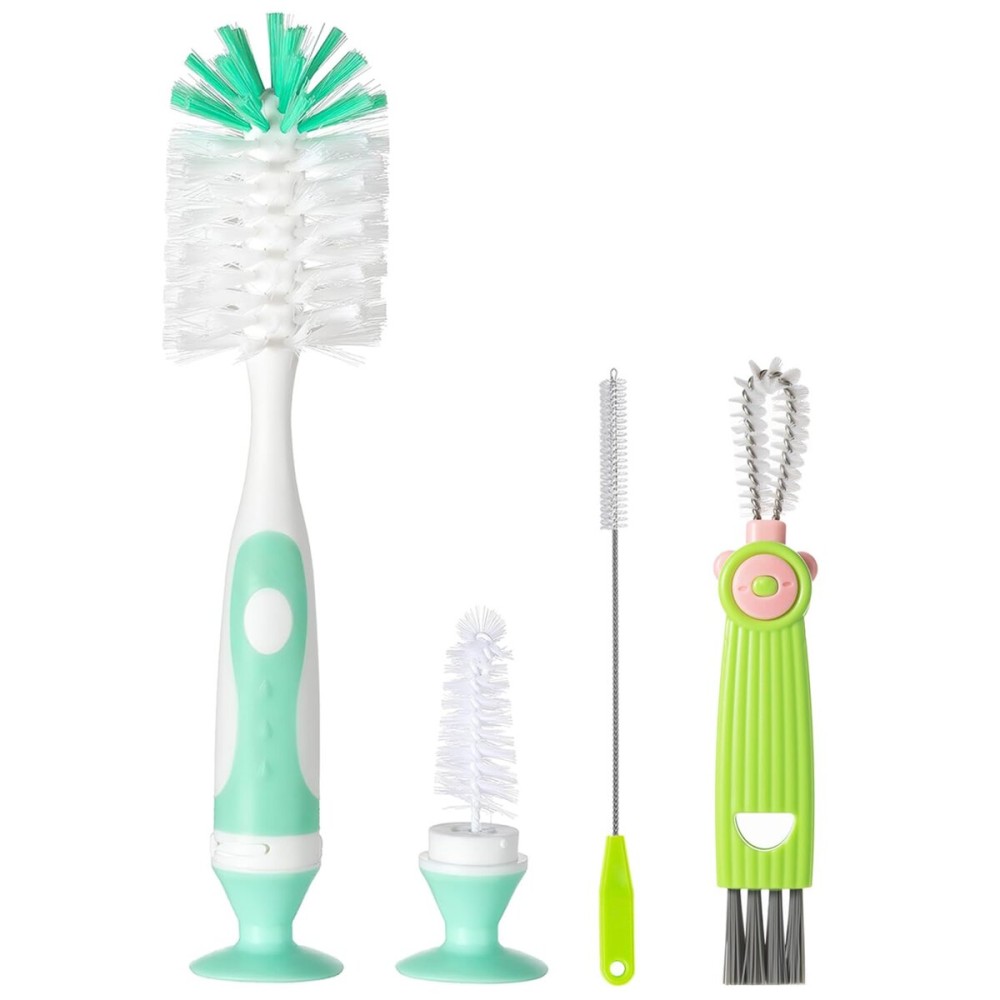 Ariseno 4-in-1 Baby Bottle Brush Set, Bottle Brush Cleaner, Bottle Cleaner Brush Set, Including Nylon Bottle Brush, Bottle Cap Brush, Straw Brush, Nipple Brush, BPA-Free (Green)