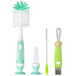 Ariseno 4-in-1 Baby Bottle Brush Set, Bottle Brush Cleaner, Bottle Cleaner Brush Set, Including Nylon Bottle Brush, Bottle Cap Brush, Straw Brush, Nipple Brush, BPA-Free (Green)