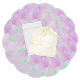 wegreeco Nursing Breast Pads (14 Pack) + Laundry Bag & Travel Storage Bag, 4.7 inch - Washable & Reusable Breastfeeding Nursing Pads (Plain Shape, Dreamy, Large)