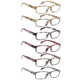 JOSCHOO Ladies Reading Glasses Blue Light Blocking Spring Hinge Fashion Pattern Print Eyeglasses for Women (Mix Color-7, 3.00)
