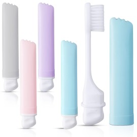 Patelai 4 Pieces Travel Toothbrush Set, Soft Bristle Mini Foldable Tooth Brush with Case, Individually Wrapped Small Portable Travel Size Toiletries Stuff for Camping (Macaron Color)