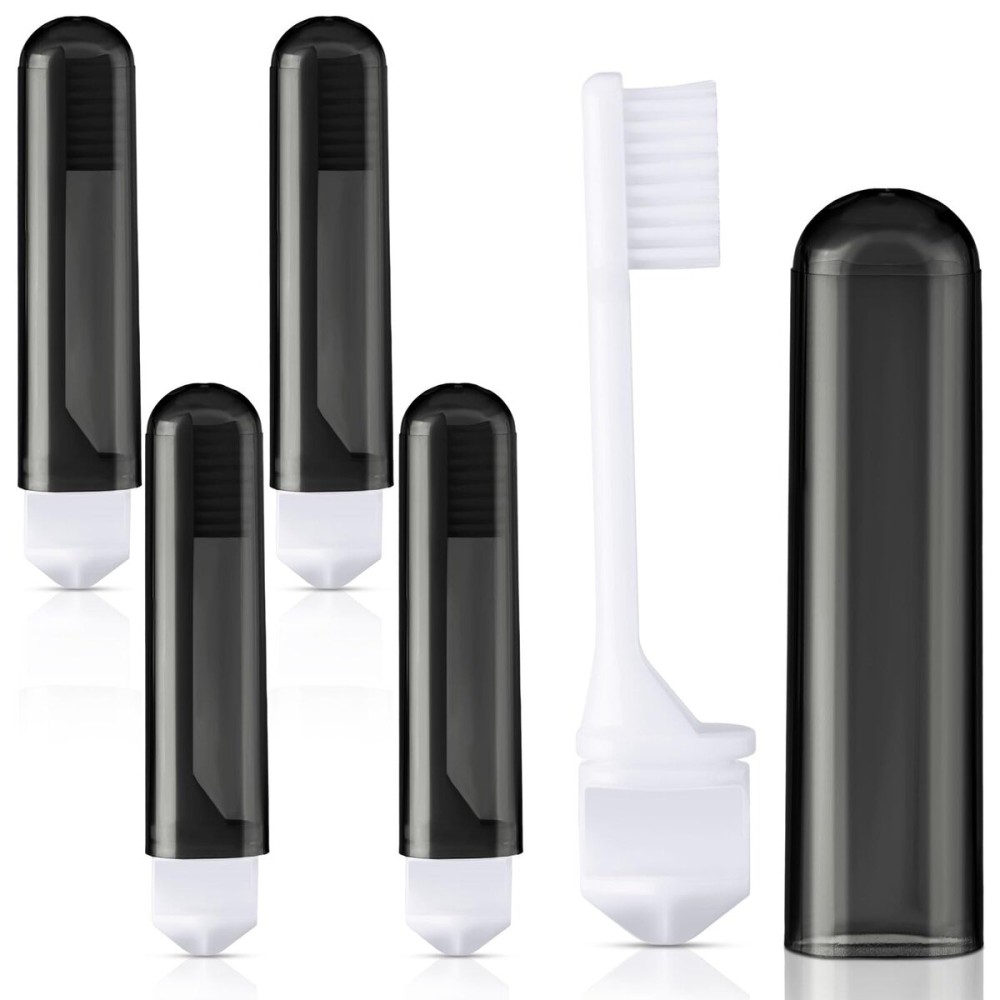 Patelai 4 Pieces Travel Toothbrush Set, Soft Bristle Mini Foldable Tooth Brush with Case, Individually Wrapped Small Portable Travel Size Toiletries Stuff for Camping (Black)