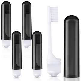 Patelai 4 Pieces Travel Toothbrush Set, Soft Bristle Mini Foldable Tooth Brush with Case, Individually Wrapped Small Portable Travel Size Toiletries Stuff for Camping (Black)