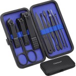 Glamne Manicure Set Nail Clippers Kit Professional Stainless Steel Nail Care Tools with Leather Travel Case 10 in 1 Blue