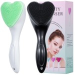 Beomeen Silicone Face Scrubber Exfoliating Brush 2 Pack, Manual Handheld Facial Cleansing Brush Blackhead Scrubber, Soft Bristles Waterproof for Face Skincare (Black Green,Heart)
