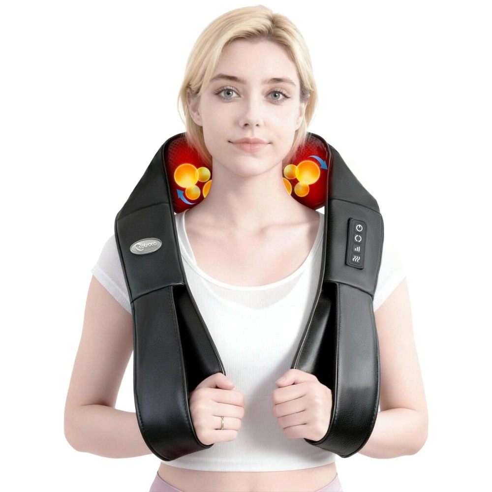 cotsoco Neck Massager, Shiatsu Shoulder Massager with Heat, Portable 3D Ergonomic Deep Tissue Shoulder and Back Massager for Pain Relief, Birthday and Christmas Gifts for Mom and Dad, Men and Women