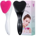 Beomeen Silicone Face Scrubber Exfoliating Brush 2 Pack, Manual Handheld Facial Cleansing Brush Blackhead Scrubber, Soft Bristles Waterproof for Face Skincare (Black Hot-Pink,Heart)