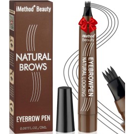 iMethod Microblading Eyebrow Pen - Eyebrow Pencil Magical Upgraded Eye Brow Pencils for Women with 4 Fork Tip & Spoolie Brush for Natural-Looking Hair-Like Defined Brows, Last All-Day, Dark Grey