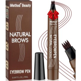iMethod Microblading Eyebrow Pen - Eyebrow Pencil Magical Upgraded Eye Brow Pencils for Women with 4 Fork Tip & Spoolie Brush for Natural-Looking Hair-Like Defined Brows, Last All-Day, Reddish Brown