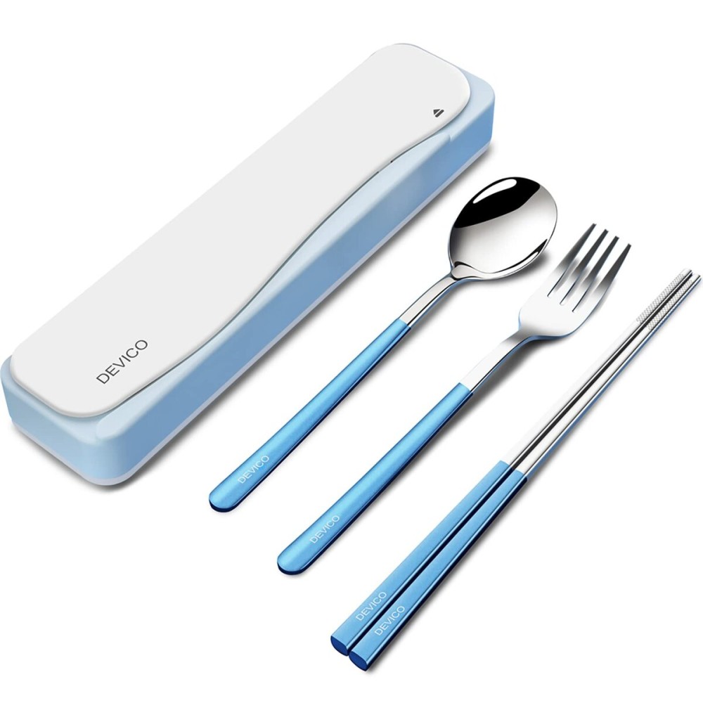 DEVICO Travel Utensils With Case, 18/8 Stainless Steel Camping Utensils, Reusable Portable Silverware Cutlery Set For Lunch Box, Include Fork Spoon Chopsticks
