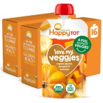 HAPPYTOT Organics Stage 4 Baby Food Pouches,Gluten Free, Vegan Snack, Love My Veggies, Fruit & Veggies Puree,Squash, Pumpkin & Bananas 4.22 oz Pouch (Pack of 16)