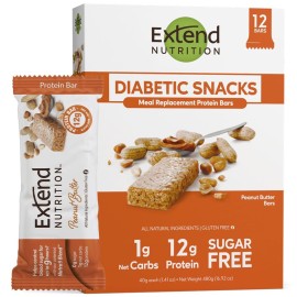 Extend Sugar Free Protein Bars, Perfect Diabetic Snacks, High Protein and Fiber, Hunger Control & Steady Energy, Low Carb, Keto Friendly (Peanut Butter)