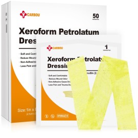 Carbou Medical Xeroform Petrolatum Dressing 1x8, 50 Individual Pack, Non-Adherent Gauze Pads, Soft Fine Mesh Gauze Patch for Wound Care, Burns, Lacerations, Skin Grafts & Surgical Incisions