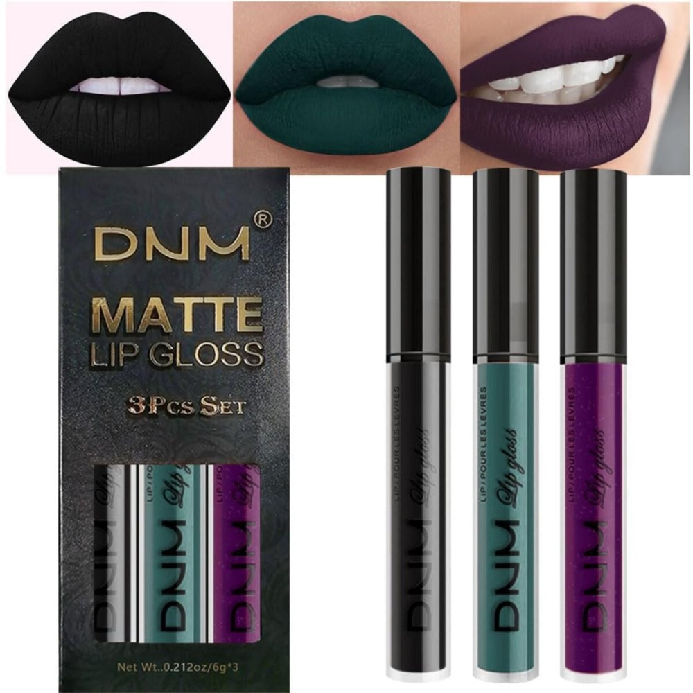 AMY\'S DIARY Matte Dark Green Purple Black Plum Liquid Lipstick 3Pcs Sets,24-hour Lipstick Dark Deep Maroon Purple Plum black Lip Stain 24 Smudge Waterproof for Women (Set19)