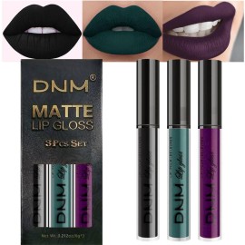 AMY\'S DIARY Matte Dark Green Purple Black Plum Liquid Lipstick 3Pcs Sets,24-hour Lipstick Dark Deep Maroon Purple Plum black Lip Stain 24 Smudge Waterproof for Women (Set19)