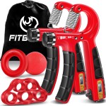 FitBeast Hand Grip Strengthener Workout Kit (5 Pack), 2 Forearm Grip Adjustable Resistance Hand Gripper, Finger Stretcher, Grip Ring & Stress Relief Grip Ball for Athletes, Crimson