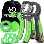 FitBeast Hand Grip Strengthener Workout Kit (5 Pack), 2 Forearm Grip Adjustable Resistance Hand Gripper, Finger Stretcher, Grip Ring & Stress Relief Grip Ball for Athletes, Light Green