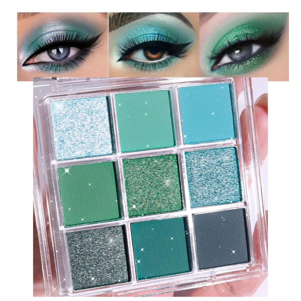 CAKAILA 9Colors Green Avocado Color Colorful Bright Eyeshadow Palette Makeup,Matte Sparkle Eye Shadow Palette Long Lasting Waterproof,Emerald Bright Eyeshadow Palette