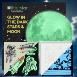 Glow in The Dark Stars for Ceiling, Luminous Stars and Moon USA Astronaut Rocket Spaceship Wall Decals, Space Decoration, Sticky Fluorescence Stars, Kids Room Decor, Galaxy Wall Stickers