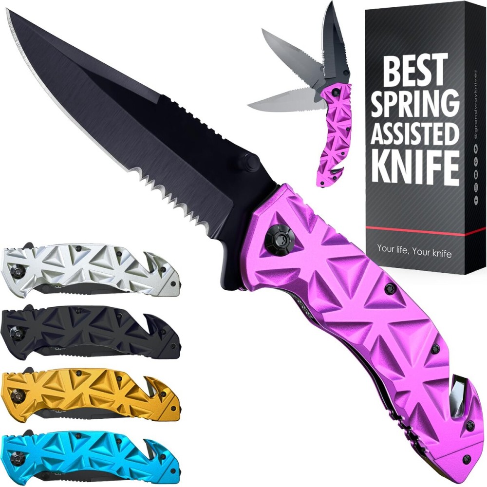 GOOD WORKER Violet Pocket Knife Knife for Women - Pretty Folding Knives with Pocket Clip, Glass Breaker, Seatbelt Cutter - Cute Folding Blade - Gift Idea for Wife Mother Girl Her 207 V