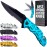 Blue Pocket Knife for Men - 440C Steel Serrated Blade - Glass Breaker for Emergency Survival - Folding Knives with Clip for Camping EDC - Hunting & Tactical Tools - Gifts for Dad Husband HB 207 BL