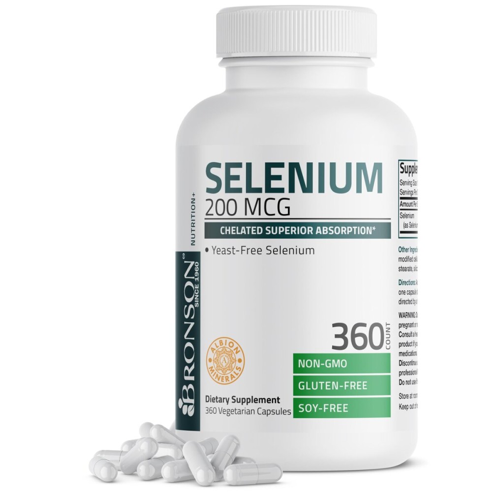 Bronson Selenium 200 mcg - Yeast Free Chelated Amino Acid Complex - Essential Trace Mineral with Superior Absorption, 360 Vegetarian Capsules